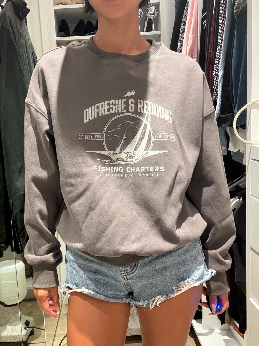 Vintage Style Graphic Crewneck Sweatshirt – Taupe Gray Fishing & Sailing